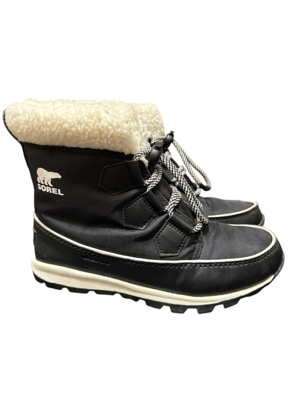 Sorel Black & Cream Sherpa-Cuff Kids Winter Boots